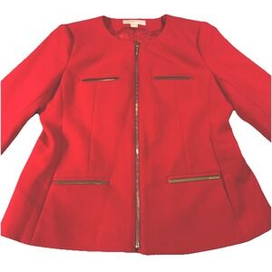 Michael Kors Long Sleeve Jacket Red Women's Size 12 Womens Full Zip Gold Accents
